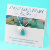 Aqua Sea Glass Pendant with Freshwater Pearl