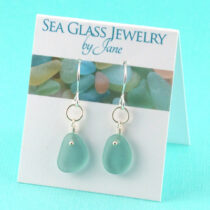 Aqua Sea Glass Earrings with Accent