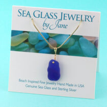 Regal Cobalt Blue Sea Glass Pendant with Gold