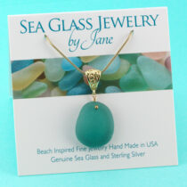 Ocean Color Sea Glass Pendant with Gold