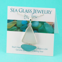 Large Aqua & White Sea Glass Sailboat Pendant