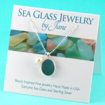 Aqua Sea Glass & Pearl Pendant