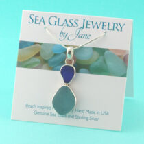 Gorgeous Cobalt Blue & Aqua Teal Double Sea Glass Pendant