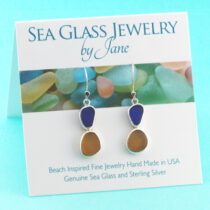 Cobalt Blue & Cinnamon Sea Glass Double Earrings