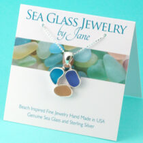Turquoise, Cornflower, Pink Triple Sea Glass Pendant