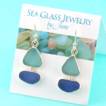 Aqua & Cornflower Blue Sea Glass Sailboat Earrings
