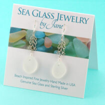 Frosty White Sea Glass Holiday Earrings