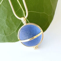 Cornflower Blue Sea Glass Marble Pendant with Gold