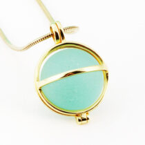 Aqua Sea Glass Marble Pendant with Gold 1