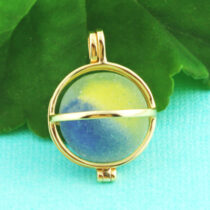 Blue & Yellow Cat's Eye Sea Glass Marblel Pendant Gold 1