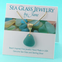 Beautiful Blue Green Sea Glass Pendant with Gold