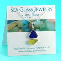 Blue & Yellow Sea Glass Sailboat Pendant